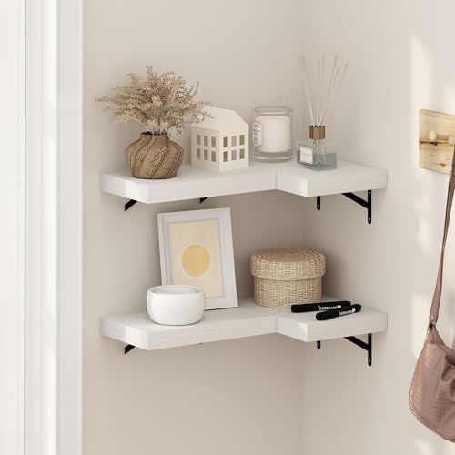 Image of Furinno Tanna Floating Shelves for Wall Set of 4, 15-Inch Wall Shelf, Wall Mounted Shelf, for Bathroom, Home Office, Living Room, White Texture