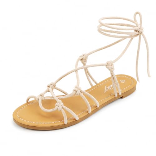 Image of Women's Lace Up Gladiator Flat Sandals Strappy Dressy Summer Tie Up