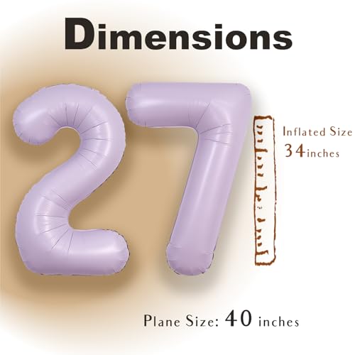 Image of SUWEN 40 Inch Light Purple Lavender Big 27 Balloon Number Foil Helium 0-9 | 27th Large Giant Huge Mylar Jumbo Happy Birthday Party 72 Anniversary Decorations