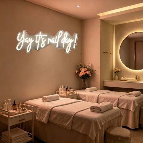 Image of Yay It's Nail Day Neon Sign for Wall Decor 16.5x6.3In | Dimmable Neon Sign for Home Shop Spa Beauty Nails Cosmetic Salon Wall Decor,Nail Room Decor Acessory,USB Powered