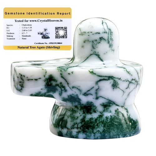 Image of Tree Agate Crystal Shivling for Home Puja - Premium 1.25 inch Shiva Lingam Crystal Healing Stones for Pooja, Vastu, Feng Shui, Reiki Healing and Meditation - Shiv Linga Gift