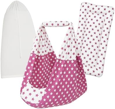 Premium Swing Cradle Set | Hanging Swing Cradle, Removable 5-Layer Padded Bed & Mosquito Net | Up to 15 kg | Dark Pink Star