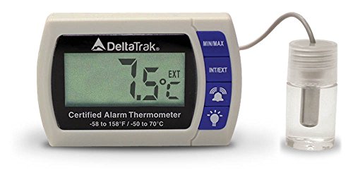 DeltaTrak Certified Alarm Thermometer 12215 with single external sonsor in glycol bottle for Vaccine Monitoring
