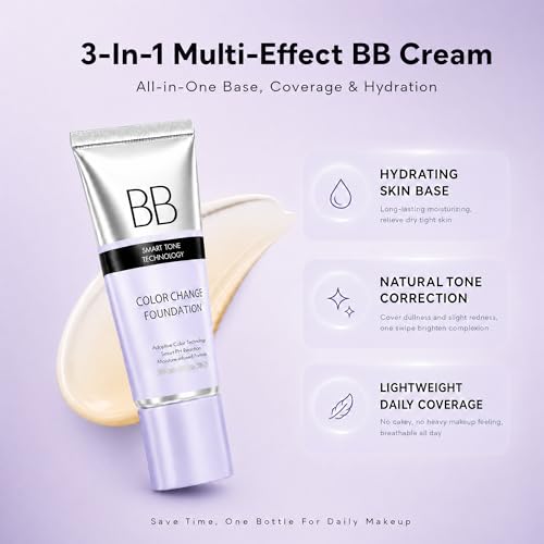 Image of BB Cream Foundation, Adaptive Color Changing BB Cream Foundation Tinted Moisturizer, All in One Buildable Coverage Protection Concealer Face Makeup for Light Perfect Cover Finish 1.23 oz, 02 Medium