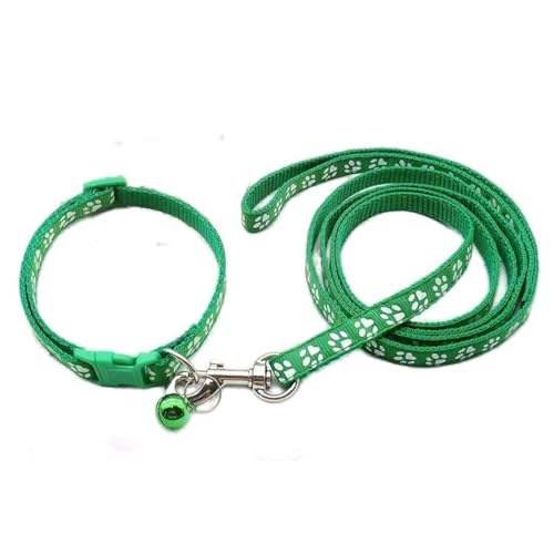 Collar y correa de perro pequeño gato ajustable verde oscuro nailon 3
