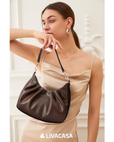 LIVACASA Shoulder Bags for Women, Cute Soft Small Clutch Purses,PU Leather Hobo Crossbody Tote Dumpling Bags with Pockets4