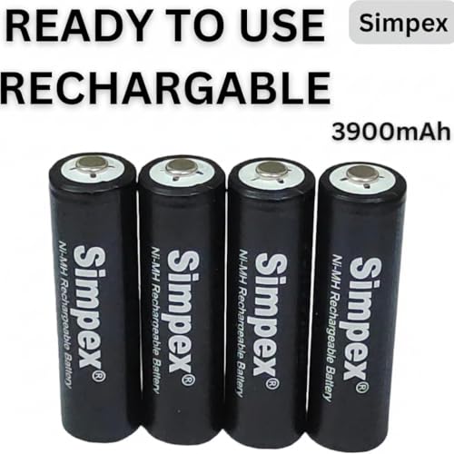 Image of Simpexs 3900mAh High Power Ni-MH AA Ready to Use Rechargeable Battery with Quick Charging and Low Self Discharge, Can Charge up to 1000 Times (Black, 3900mAh-Pack of 4)