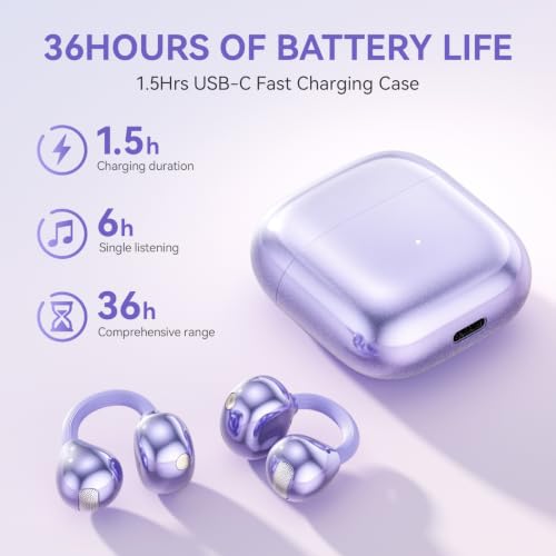 CHENRUIDA Everyday Lightweight Clip On Earbuds-Open Ear Headphones(Purple) - image 6