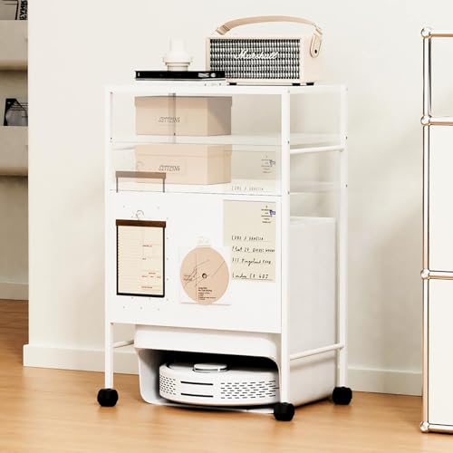 Support de Rangement pour aspirateur Robot, Meuble pour aspirateur Robot avec poulies, Meuble de Rangement Mobile pour Salon, Chambre, Salle de Bain et Balcon