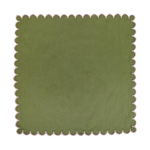 Image of FINGERCRAFT Scallop Edge Cloth Napkins | Set of 6 | 20x20 Inches | 100% Cotton | Table Napkins for Any Occasion | Washable, Perfect for Parties and Everyday Use (Olive Slub, Set of 6)
