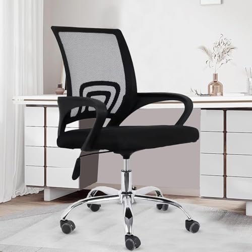 Image of Casa Copenhagen Ergonomic Mesh Computer Chair With Lumbar Support, Armrest, Executive Rolling Swivel Adjustable Mid Back - Deep Space Black & Noir Black Handle