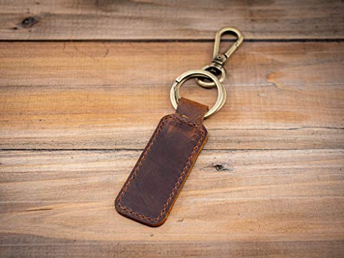 Personalized Handmade Leather Keychain – Custom Engraved Name or Logo, Genuine Crazy Horse Leather, Bronze Rings & Clasp – Durable Gift (1 Keychain)