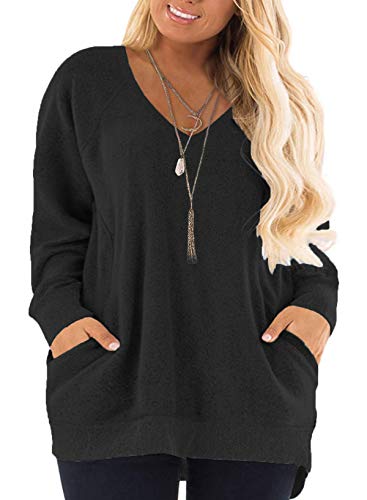 DOLNINE Women's Plus Size Sweatshirts Color Block Long Sleeve Pocket Shirts Tops