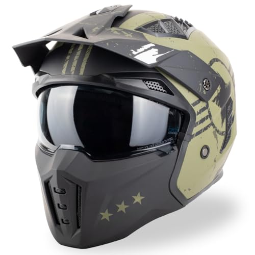 VINZ Shikoku Jethelm / Streetfighter Helm | ECE 22.06 zugelassen | Motorradhelm | Rollerhelm mit Sonnenvisier / Sonnenblende | Jet Helm Mit abnehmbarem Kinnschutz - Grün VINZ Shikoku Jethelm / Streetfighter Helm | ECE 22.06 zugelassen | Motorradhelm | Rollerhelm mit Sonnenvisier / Sonnenblende | Jet Helm Mit abnehmbarem Kinnschutz - Grün