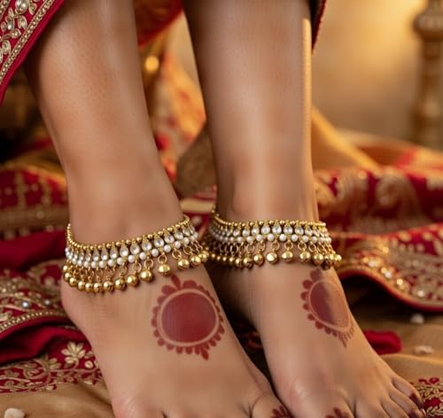 Image of Efulgenz Indian Anklets Bridal Payal Ghungroo Jhanjara Bells Ankle Bracelet