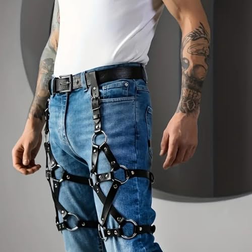 Men Harness Belt Waist Leg Thigh Garter Men's PU Leather Caged Thigh Holster Goth Sexy Punk Suspenders Cage Leg Garter Thigh Harness Men Restraints Leg Harness for Festival Rave Club Party4