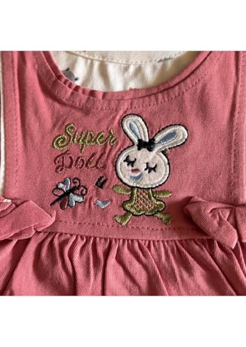 Image of Baby Girls Frock Dress with Bloomer Set | Short Sleeve Polka Dot Inner Layer & Bow Detail Special for 0-6 Months