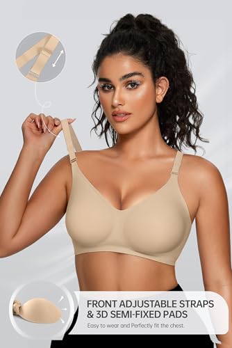 Image of OEAK Womens Comfortable Jelly Bra No Underwire Full Support Tshirt Bras | Seamless,Plus Size,Wireless,Push Up,Invisible,Adjustable,V neck,Full Coverage