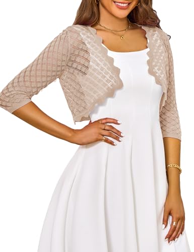 Image of LIENRIDY Women's 2024 Cropped Cardigan 3 /4 Sleeve Hollowed-Out Open Front Bolero Shrug for Dresses S-XL