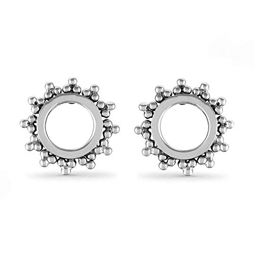 Boma Jewelry Sterling Silver Bohemian Balinese Beaded Texture Open Circle Sun Stud Earrings