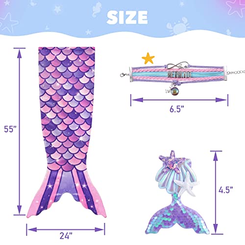 WERNNSAI Mermaid Tail Blanket - Wearable Mermaid Soft Blanket with Hairpin Bracelet Soft Purple Flannel Snuggle Blanket Gift for Girls Birthday Christmas