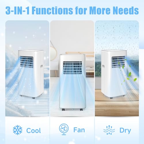 Image of Portable Air Conditioners, 3-in-1 8500 BTU Cooling Unit with Fan & Dehumidifier for Room, Quiet Operation, Cools up to 450 sq.ft, Complete Window Installation Kit for Home Office