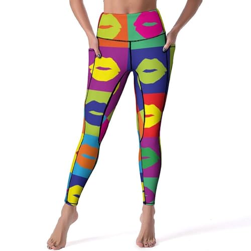 Legging femmes lèvres à carreaux pantalon sport yoga S