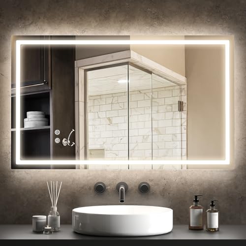 HOMCOM Specchio Bagno Illuminato con Luci LED, 3 Temperature di Colori e Strato Antiurto, 100x60 cm Specchio da Parete Rettangolo Reversibile con Antiappannamento e Funzione Memoria, IP44, Trasparente