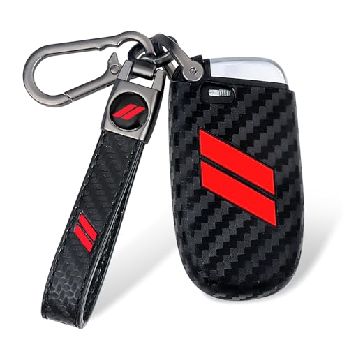 MILD EAST for Dodge Key Fob Cover with Double Slash Keychain Car Key Cover Compatible with Dodge Charger Challenger Cherokee Dart Durango Trailhawk Grand RAM Renegade Journey 5 Buttons (Carbon-Red)