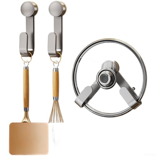 Linnkyfloa Soporte para tapa de olla montado en la pared, ventosa giratoria, material ABS de acero al carbono para el hogar, armario, puerta de armario, almacenamiento de ahorro de espacio (F)
