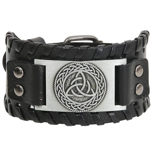Image of GelConnie Viking Bracelet Punk Leather Cuff Bracelet Gothic Leather Wristband Bracelet with Nordic Amulet Scandinavian Talisman Celtic Pagan Jewelry