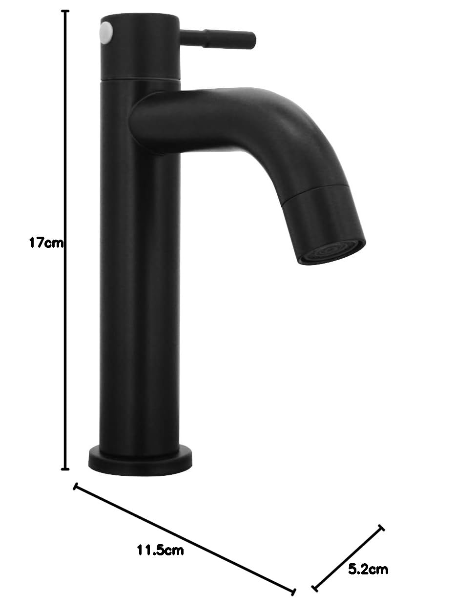 Grifo para lavabo de baño, grifo de lavabo frío individual de acero inoxidable, diseño retro elegante, negro mate negro mate para baño, inodoro (S)