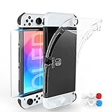 HEYSTOP Carcasa para Nintendo Switch OLED, Transparente TPU Funda Nintendo Switch OLED Model con Protector de Pantalla para Nintendo Switch OLED Model Console y Grip con Agarres para el Pulgar