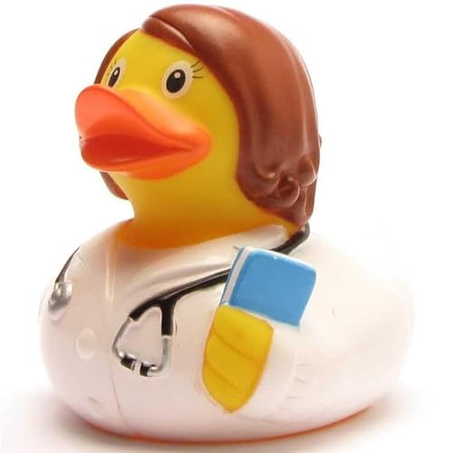 Duckshop I Quietscheente Ärztin inkl. Quietscheentchen-Schlüsselanhänger im Set I L8,5cm I Badeente I Geschenk für Mediziner