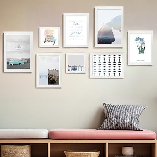 Image of PAINTINGMANTRA Wall Decor Travel Geometric Set of 8 Framed Art Prints Gallery Paintings for Home, Bedroom, Living Room & Office (Size - A4-4, A3-2 & 5x5 Inches)