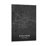 CMHONLY Stadtposter Enschede Dark – Graue Karte, Poster, 