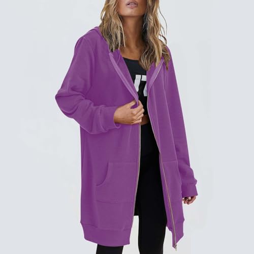 Long Hoodies for Women Zip Up Tunic Sweatshirts Casual Oversized Fleece Jacket Fall Coats with Pocket 20252