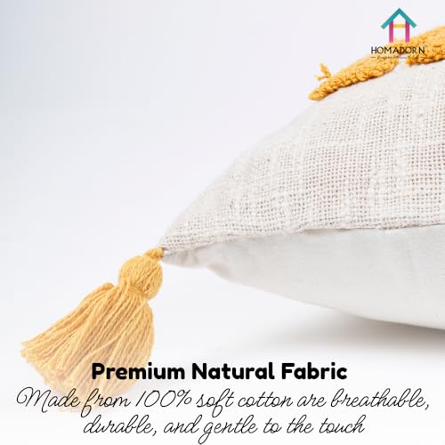 Image of HOMADORN 100% Cotton Text Pattern Handtufted /Embroided Decorative Cushion Cover (12X20 Inches) (2, Home Yellow)