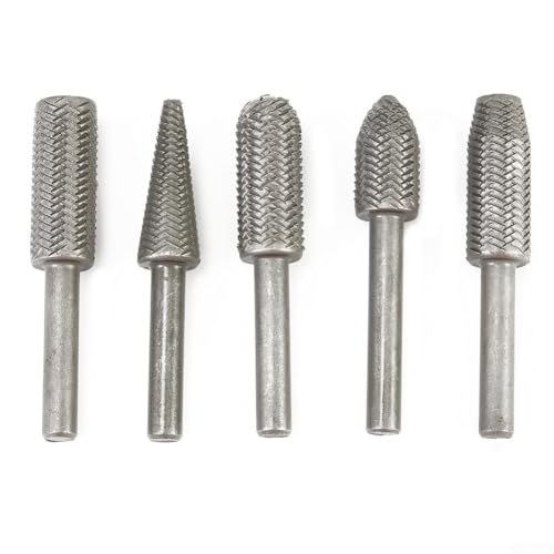 Juego de 5 brocas de corte de metal, escofina giratoria para moler, fresar y dar forma de acero, 6 cm de longitud con vástago de 6 mm, compatible con la mayoría de taladros