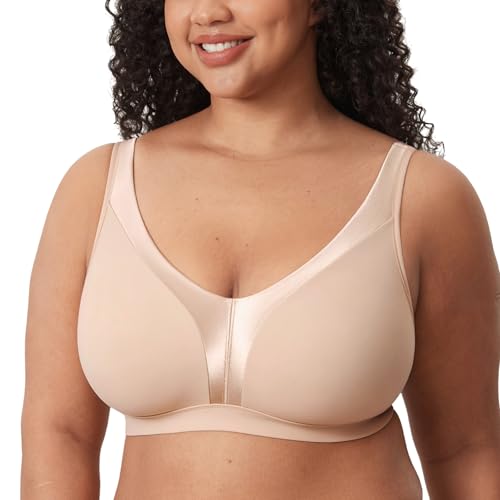 DELIMIRA Mujer Sujetador Talla Grande Cobertura Completa Soporte Sin Aros Sin Forro Beige 110D