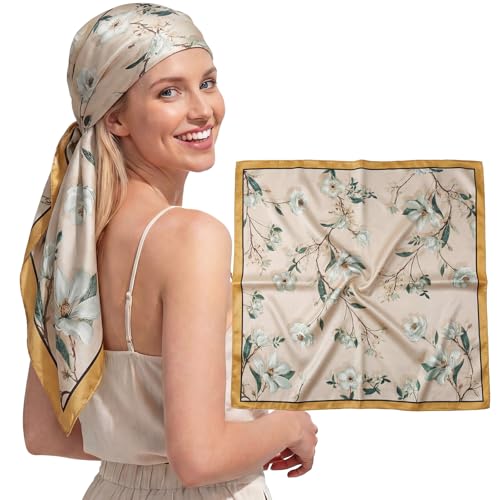 RIIQIICHY Head Scarf for Women 35" Square Hair Wrapping Silky Feel Printed Scarves Top Bag Accessory C015