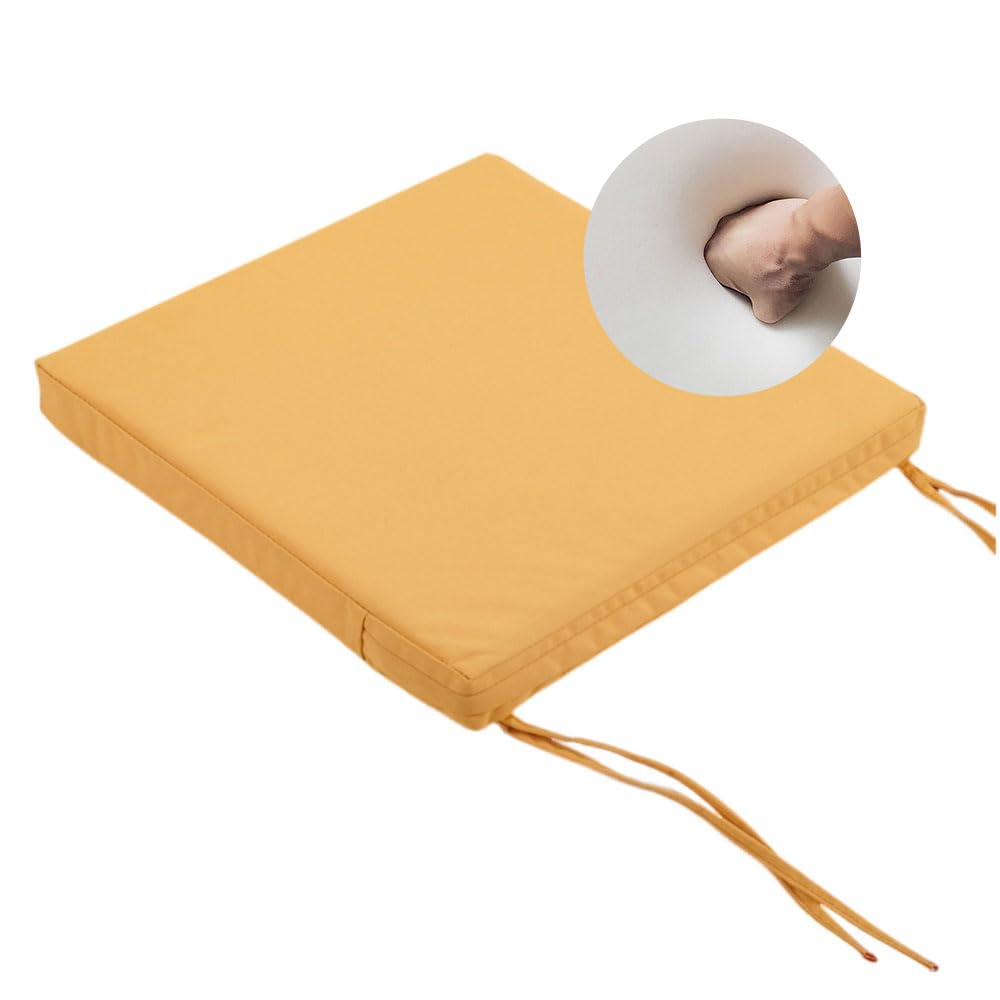 Surwin Outdoor Chair Cushions, Square Outdoor Garden Chair Seat Pads with Ties, Waterproof, Thick 5cm, for Indoor Furniture Home Office Kitchen Patio (Yellow,45x45x5cm)