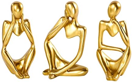 BMLCGJ Thinker Statue Gold Decor Abstract Art Sculpture, Golden Resin Collectible Figurines for Home Living Room Office Shelf Decoration,Great Gift Ideas (Gold)