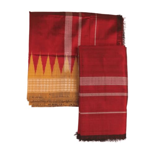 Image of Authentic Sambalpuri Handloom Cotton Unstitched Dhoti with Utari for Men | Traditional Odisha Weave Ikat Dhoti for Festive & Religious Wear