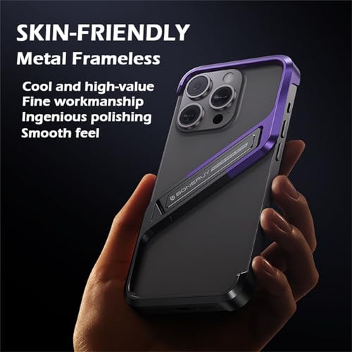 Coque sans cadre pour iPhone 15 Pro Max en métal argenté design minimaliste avec béquille - 7