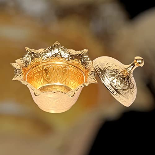 Alisveristime Coated Handmade Brass Sugar Chocolate Candy Bowl Serving Dish With Lid Sugar Container, Sugar Dish With Lid, Salt Bowl, Sugar Holder For Coffee Bar (Gultas Small Bowl) (Gold) #TOP4