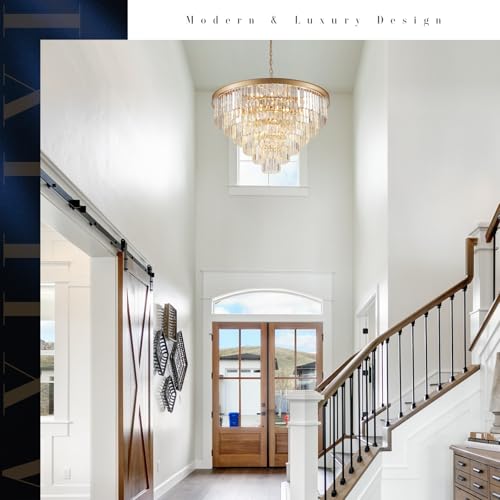 Image of Modern Gold Crystal Chandelier 35 inchLarge Chandeliers for High Ceiling Foyer