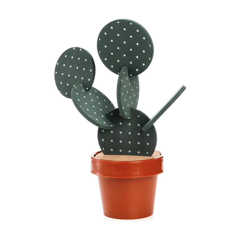 Sottobicchieri Divertenti, novità Cactus con sottobicchieri portavaso, Set di 6 Pezzi dal Design Creativo a Forma di Cactus per l'Arredamento di casa e Ufficio (Verde con Punto)