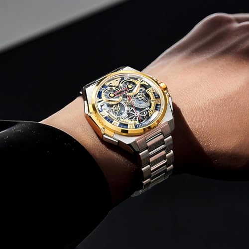 Image of OLEVS Automatic Watches for Men 43MM Skeleton Large Dial 3Hand Self Winding Watch Stainless Steel Dress Luxury Mechanical Waterproof Luminous Wirst Watch Gift