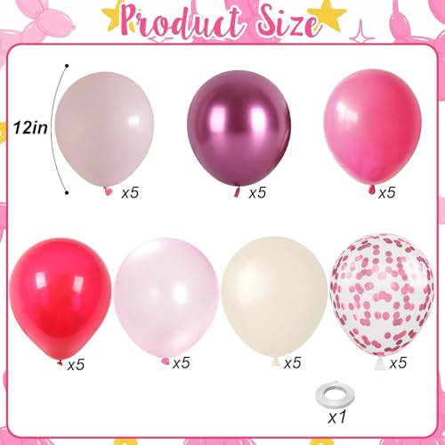 Image of Shades of Pink Balloons 12 Inch, Hot Pearl Light Pastel Baby Dark Bright Pink Sand Latex Balloons with Metallic Magenta Pink Confetti Balloon for Princess Theme Birthday Wedding Bridal Shower Party